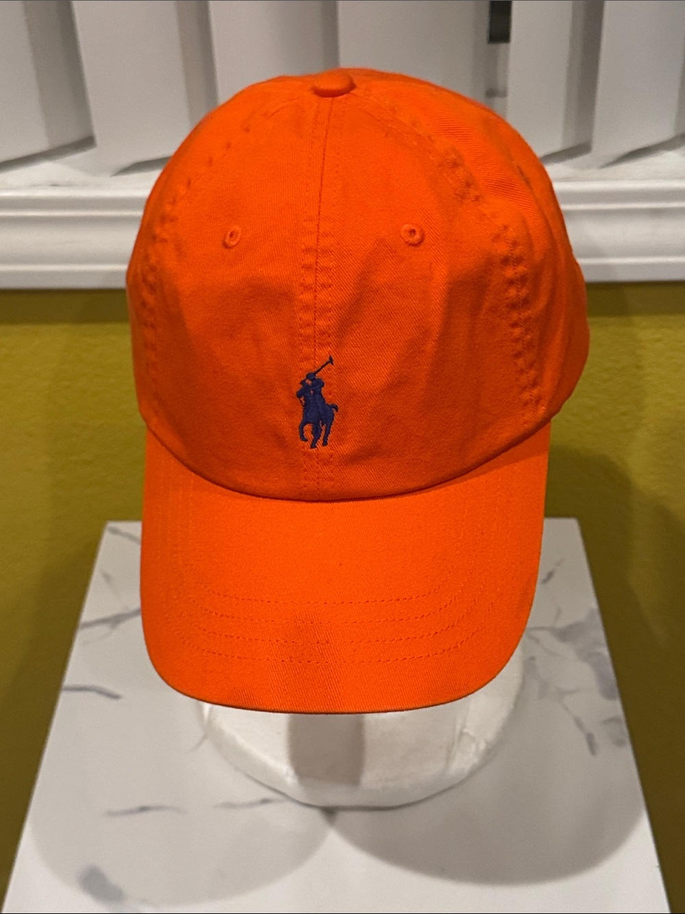 New Polo Ralph Lauren Bright Orange Baseball Cap with Navy Logo, NWT, OS